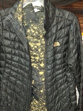 The North Face Women's Black Quilted Puffer Jacket with Gold Logo